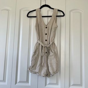 Tan Linen Romper with Belt, size Medium